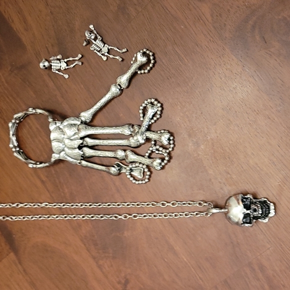 Jewelry - ..Skeleton necklace, bracelet and earrings,  silver tone